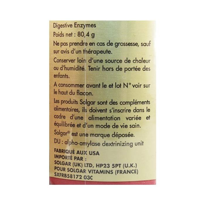 Solgar digestive enzymes 100 comprimes