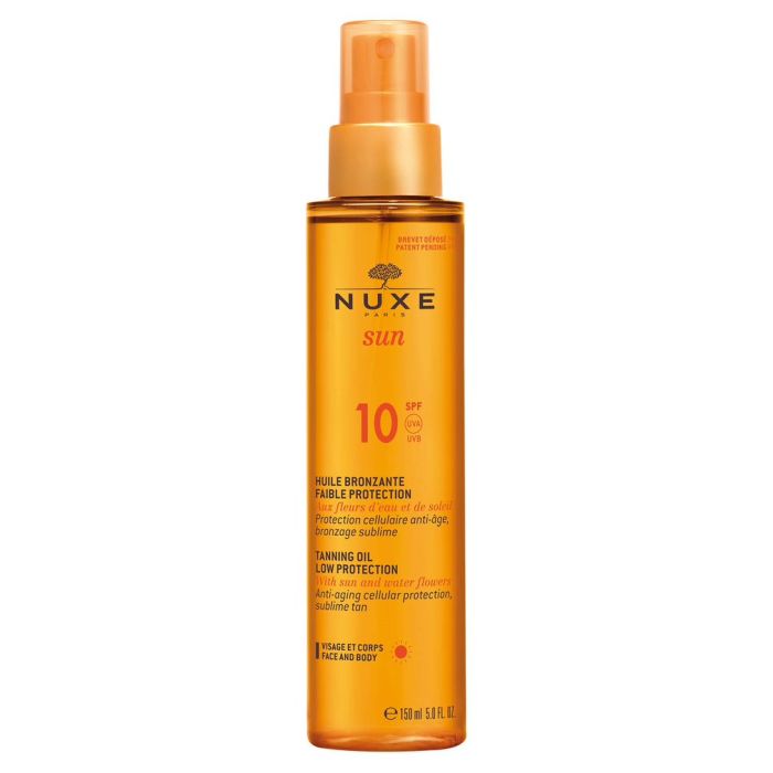nuxe sun huile solaire bronzante protection spf10 150 ml visage corps
