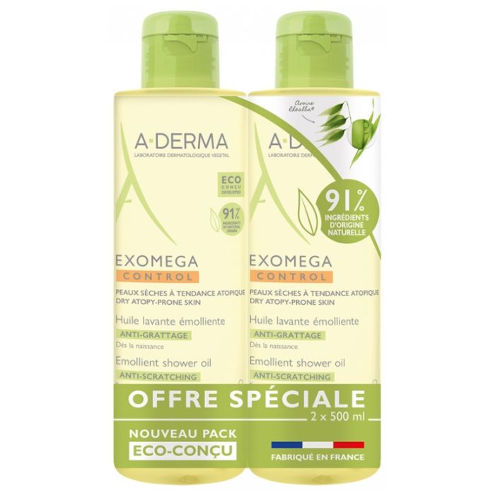 A-DERMA EXOMEGA CONTROL Huile Lavante Emolliente 2x500ml
