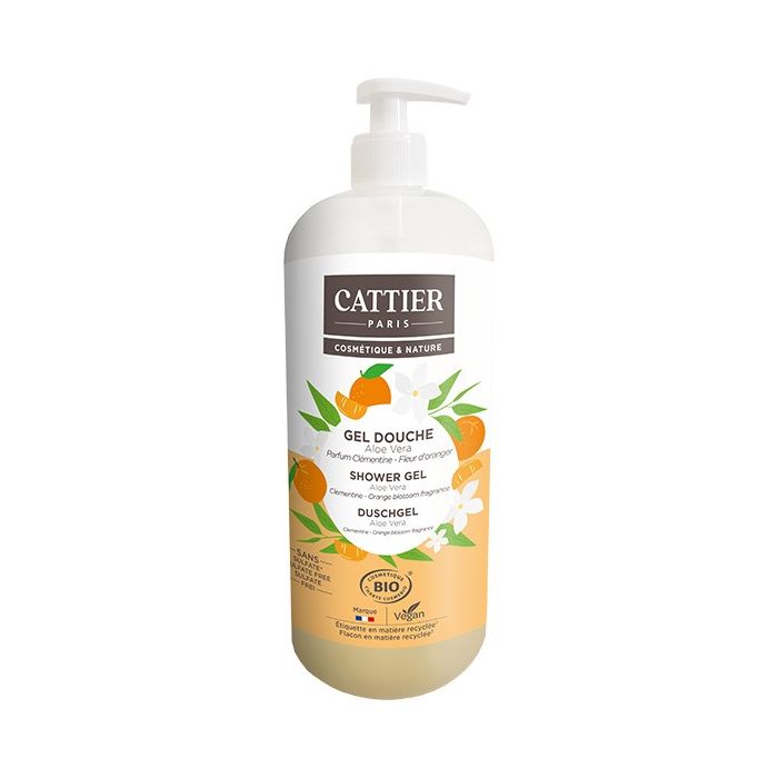 gel douche clémentine fleur d'oranger bio Cattier 1L