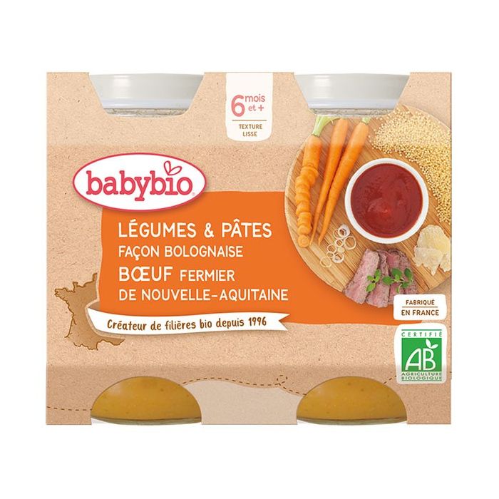BABYBIO 6m+ Pot Bolognaise Legumes & Pates Bio 2 x 200 g 