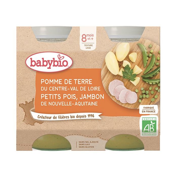 BABYBIO 8m+ Pot Pomme de Terre/Petits Pois/Jambon Bio 2 x 200g