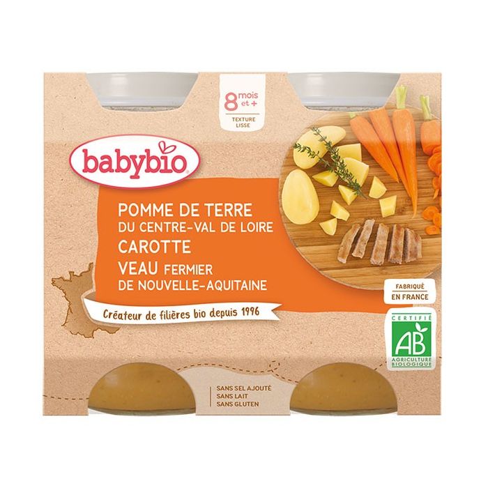 BABYBIO Pot Pomme de Terre/Carotte/Veau 8m+ Bio 2 x 200g