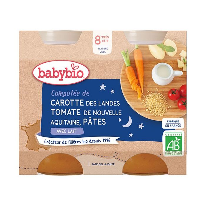 diner sain pour bebe pot nuit carotte tomate pates 8m bio
