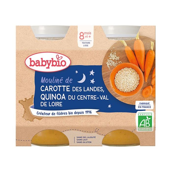 Pot Nuit Bio 8m+ BABYBIO - Carotte et Quinoa 2x200g