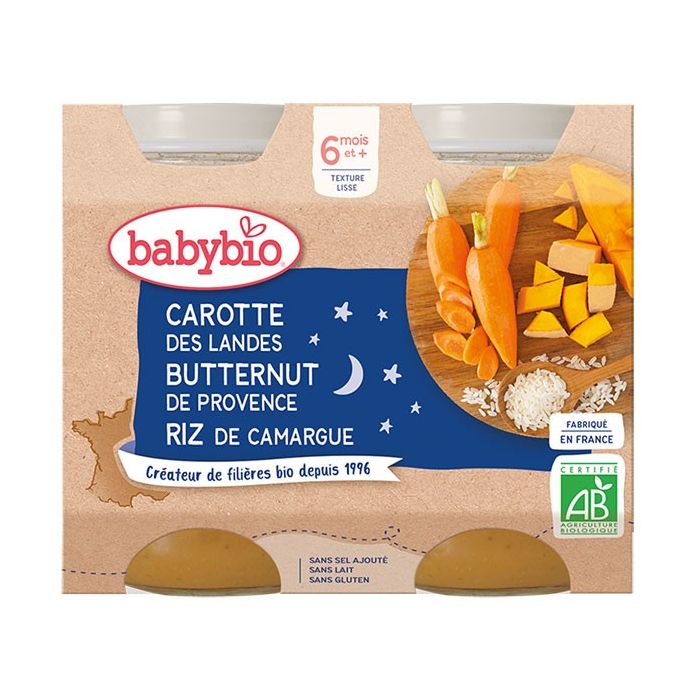BABYBIO Pot Riz/Carotte/Butternut 6m+ Bio 2 x 200g