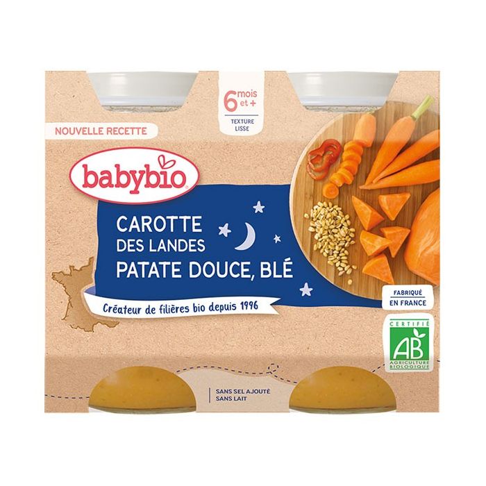 Babybio 6m+ pot nuit patate douce/carotte/blé 2x200g