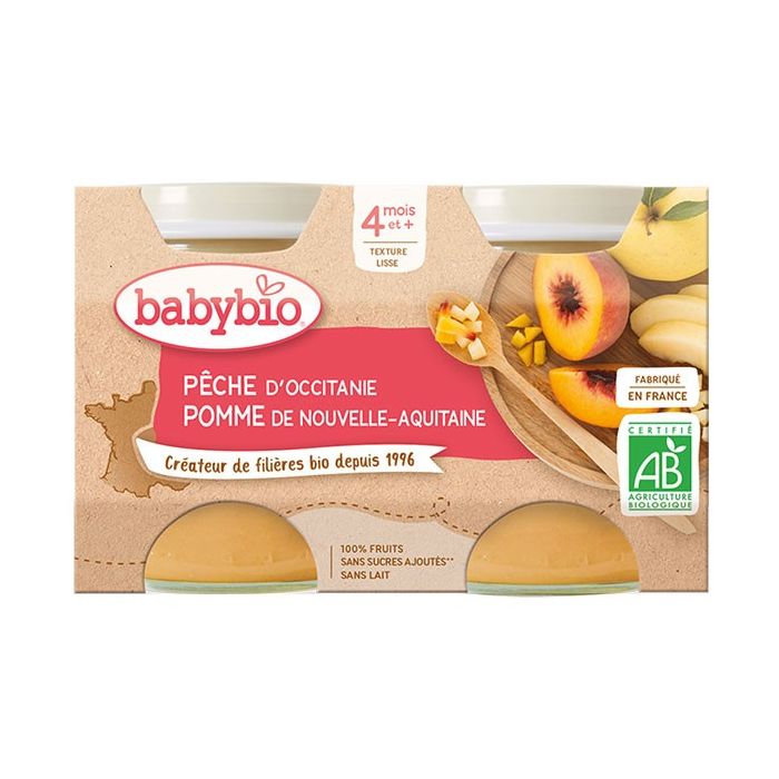 Babybio 4m+ pot bio pomme/peche 2x130g