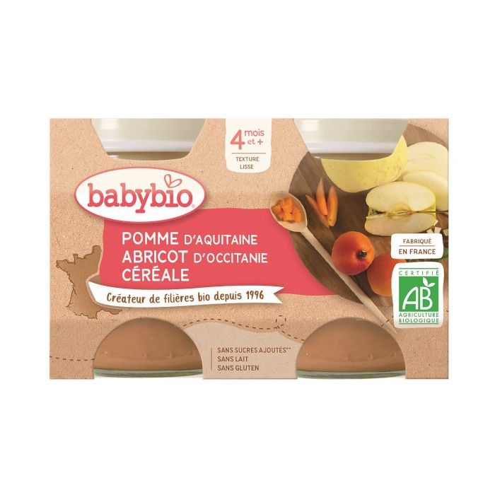 BABYBIO 2 x 130g Fruits Pot Pomme Abricot Céréale +4m Bio