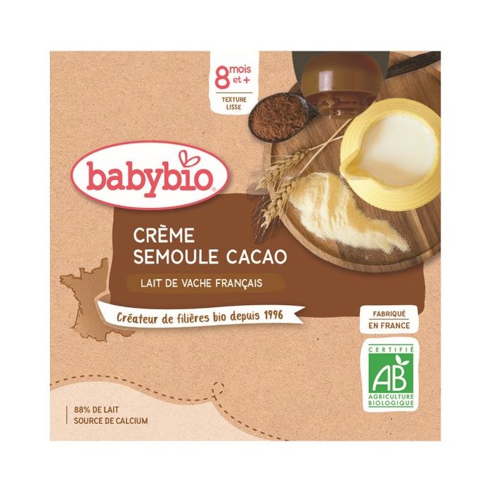 Gourde Crème Semoule Cacao BABYBIO Bio 8m+ 4 x 85g 