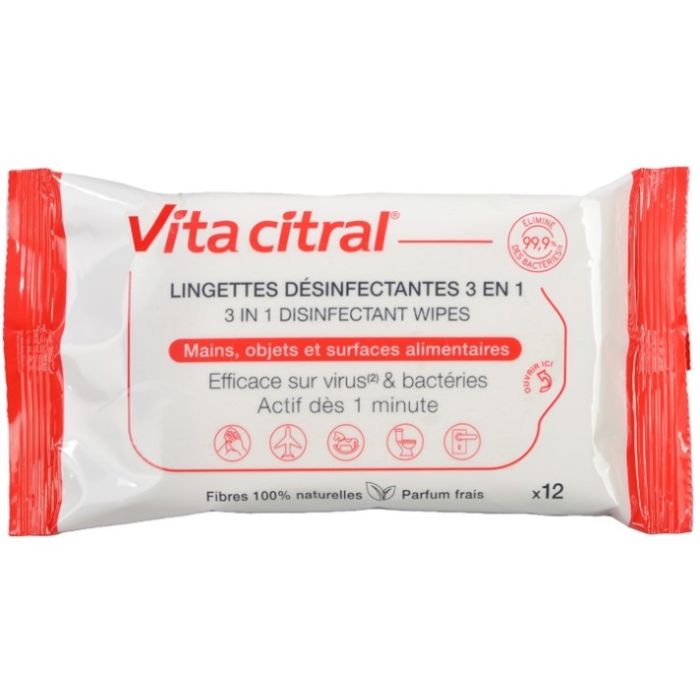 Vita Citral Lingettes Antibactériennes & Désinfectantes x12