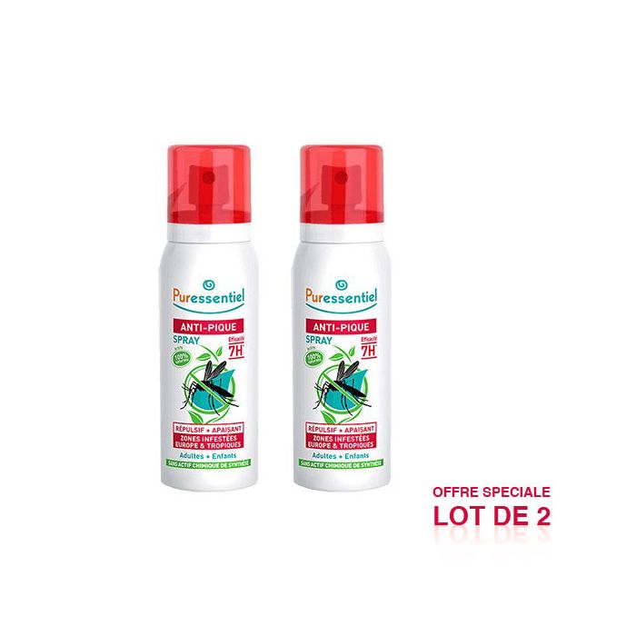 PURESSENTIEL Anti-Pique Spray Répulsif + Apaisant 7H Moustique Tigres 75ml x2