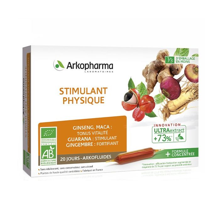 ARKOFLUIDES STIMULANT PHYSIQUE ET INTELLECTUEL ARKOPHARMA 20 AMPOULES