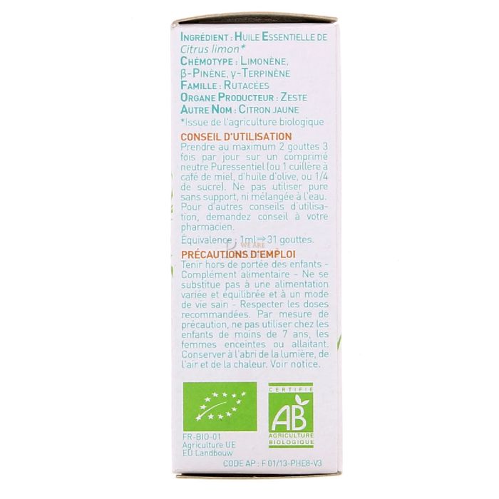  puressentiel huile essentielle de citron 10ml