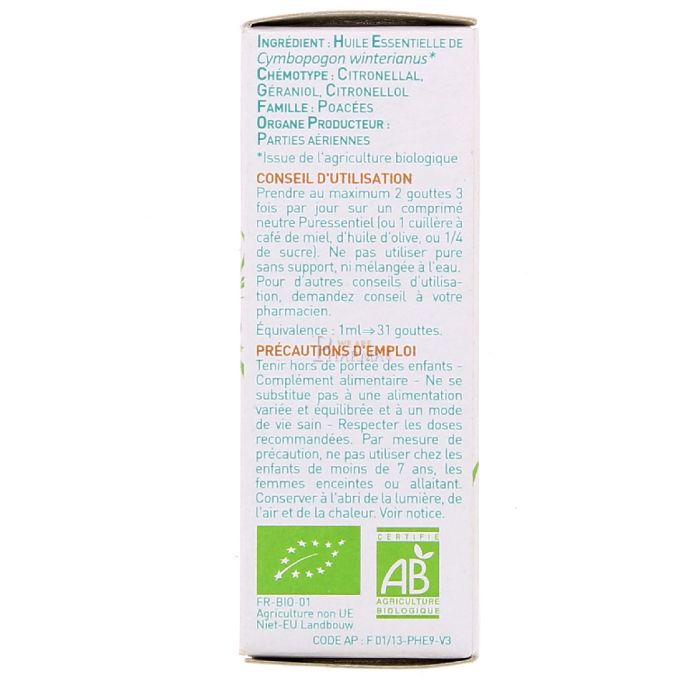 puressentiel huile essentielle de citronnelle de java 10ml