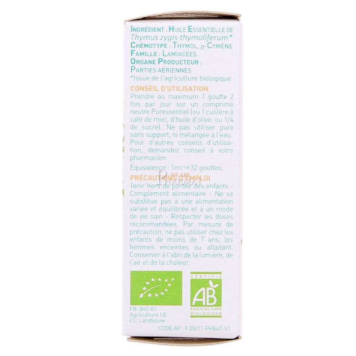Puressentiel huile essentielle de thym a thymol bio 5ml
