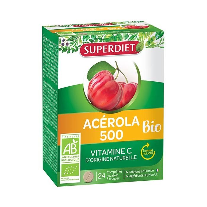 acheter super diet acerola 500 bio 24 comprimes croquer