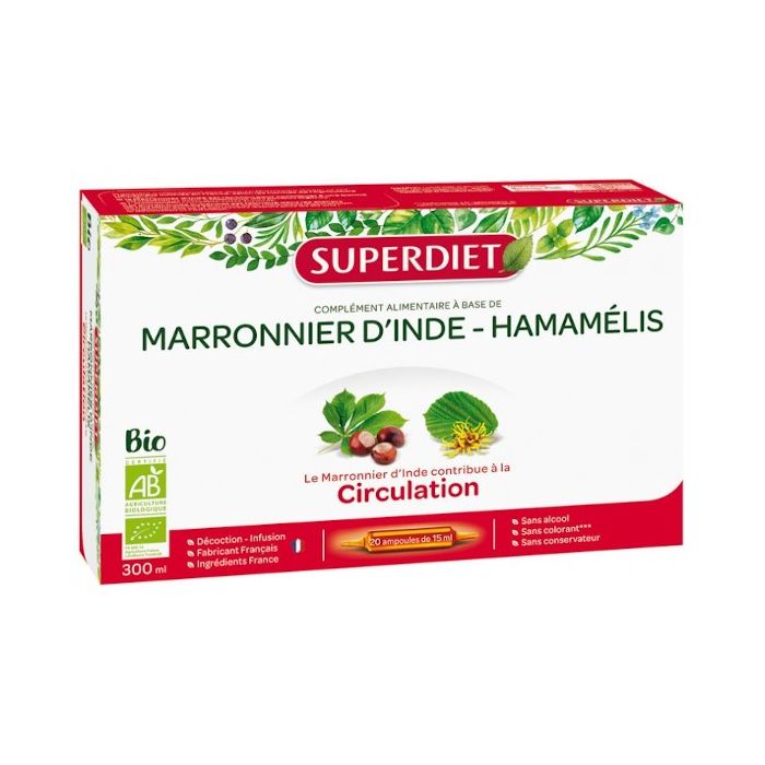 SUPER DIET MARRONNIER D'INDE HAMAMELIS BIO 20 AMPOULES