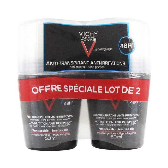 vichy homme deodorant anti irritations lot 2 50ml