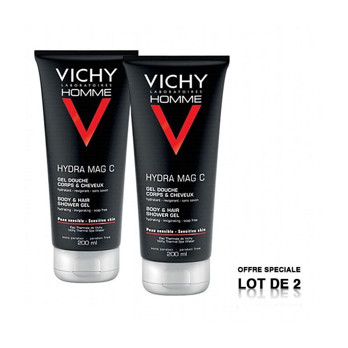 VICHY Homme Hydra Mag C Gel Douche Corps et Cheveux 2x200ml
