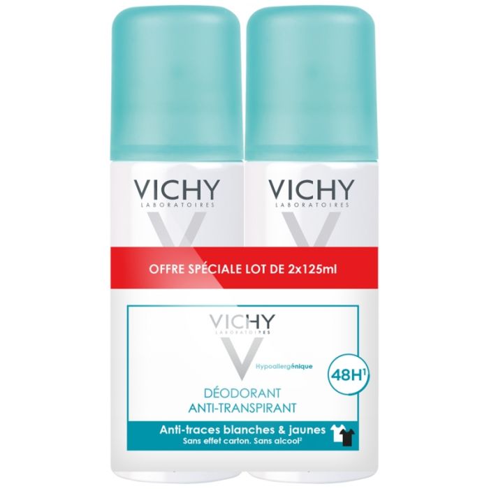 VICHY Déodorant Anti-Transpirant 48H Anti-Traces Blanches 2x125ml