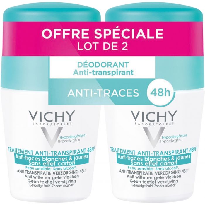 VICHY Déodorant Anti-Transpirant 48H Anti-Traces Roll-On 2x50ml