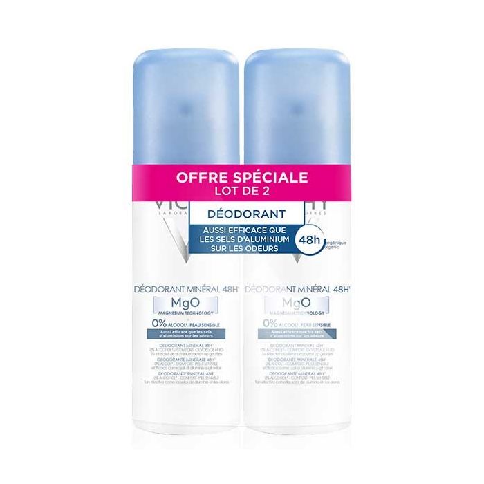 VICHY Déodorant Minéral 48H Sans Sels d'Aluminium Spray 2x125ml