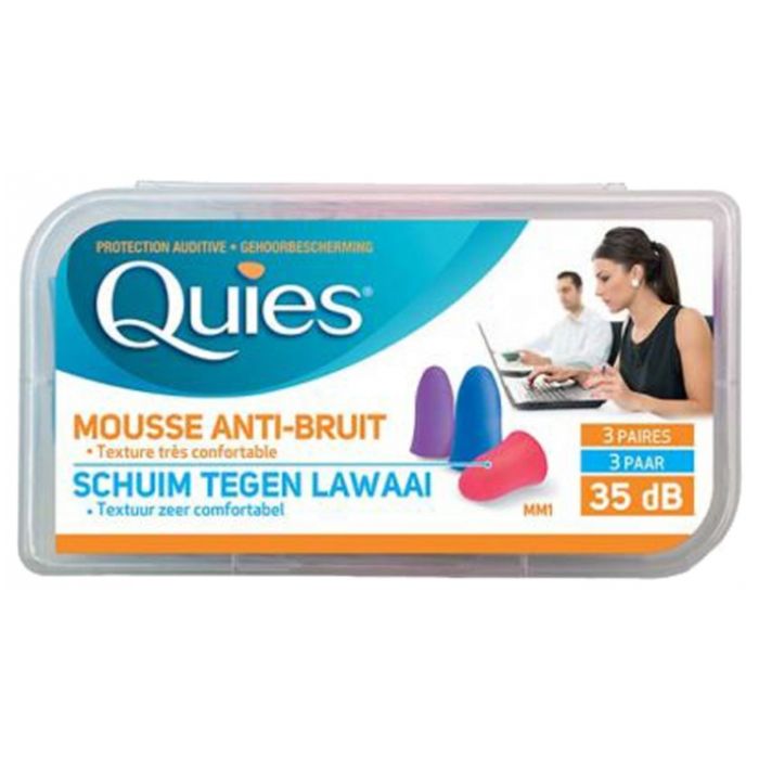 quies protection auditive confort en mousse couleur disco boite de 3 paires