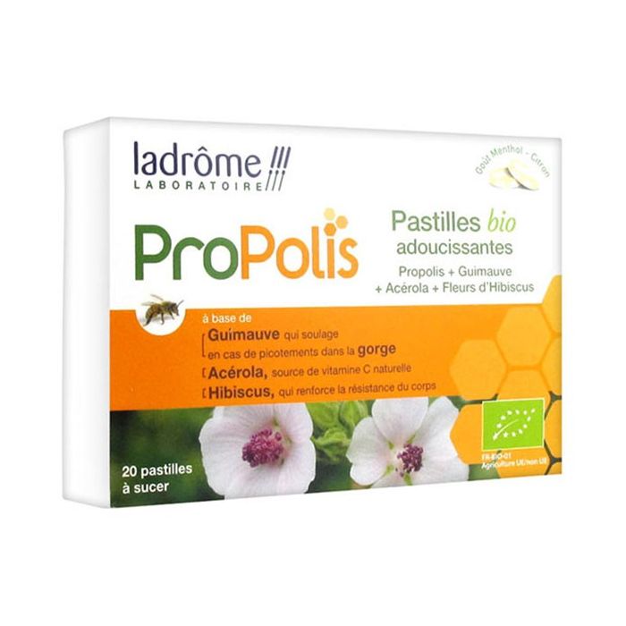 LADROME Propolis Pastille BIO Adoucissantes Goût Menthol-Citron - 20 pastilles