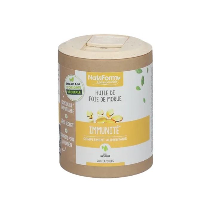 Huile de foie de morue nat & forme 200 capsules pour l'immunite