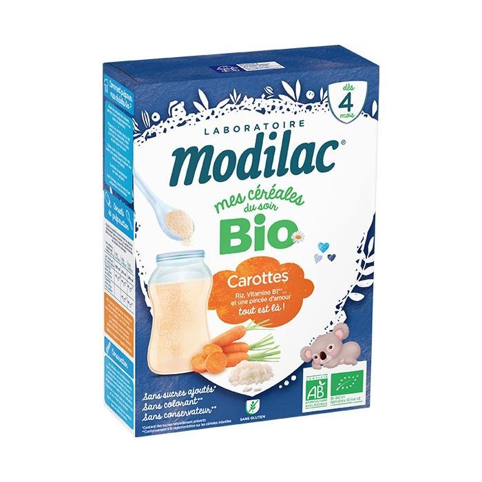 MODILAC Bio 4m+ Riz Carotte Céréales du Soir 250g 