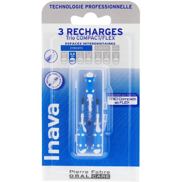 INAVA TRIO COMPACT Recharge 0.8mm ISO 1 (Bleu) - 3 Brossettes