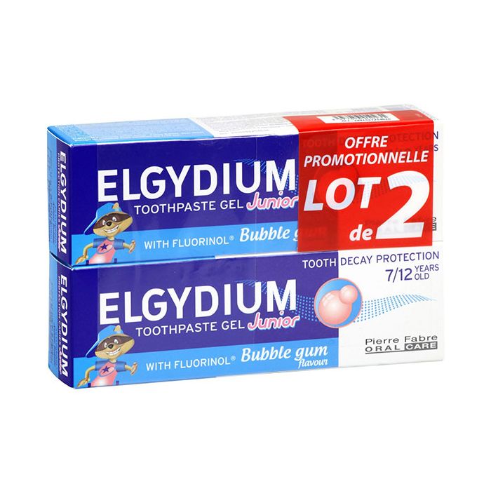 ELGYDIUM Junior Gel Dentifrice Goût Bubble Gum 7-12 ans 2x50ml