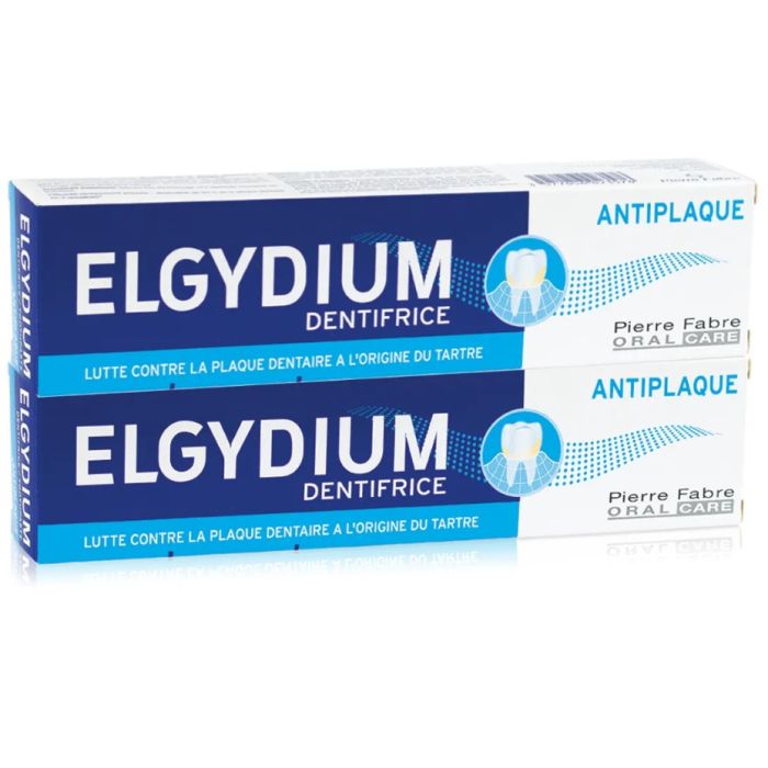 dentifrice 75mlx2 elgydium anti plaque sourire sain