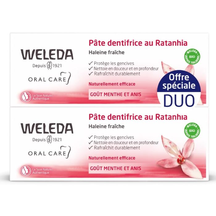 Weleda Ratanhia Dentifrice Goût Menthe et Anis 2x75ml