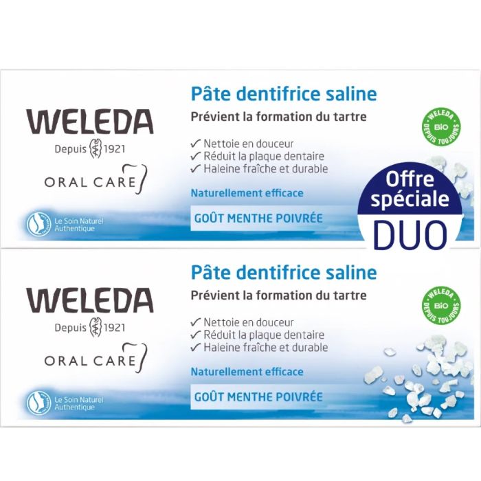 Dentifrice saline Weleda Menthe Poivrée Pâte 2x75ml