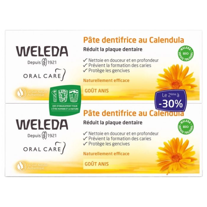 WELEDA Dentifrice au Calendula Goût Anis 2x75ml