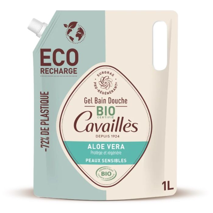 Eco-Recharge 1L Cavailles Gel Bain Douche BIO Aloe Vera