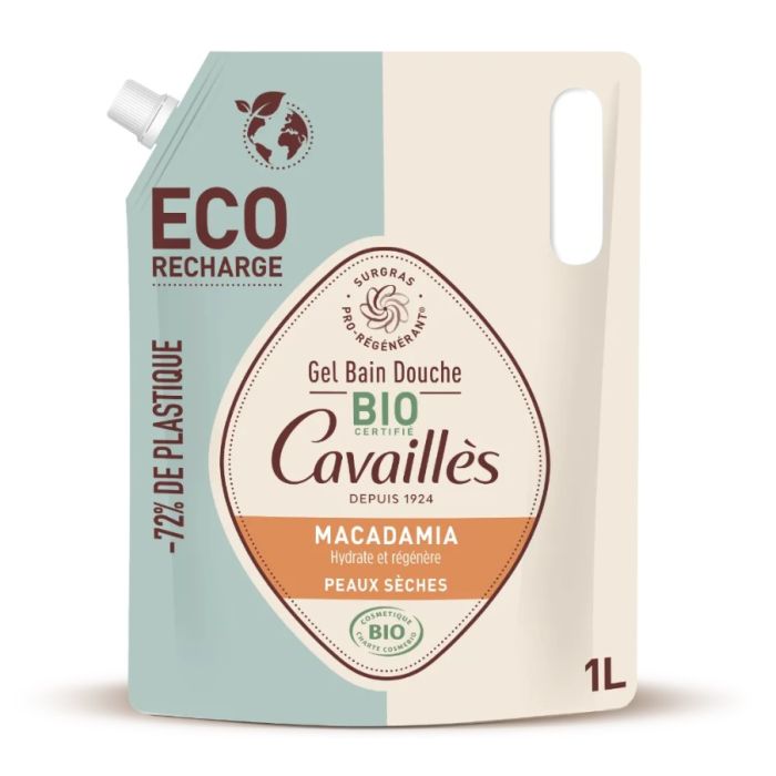 Eco-Recharge 1L Cavailles Gel Bain Douche BIO Macadamia