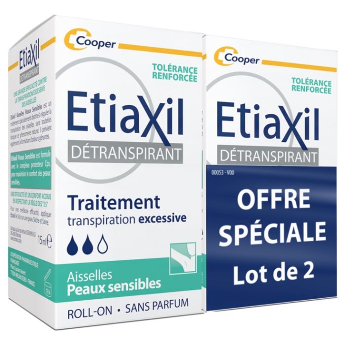 lot 2x15ml etiaxil détranspirant roll on peaux sensibles