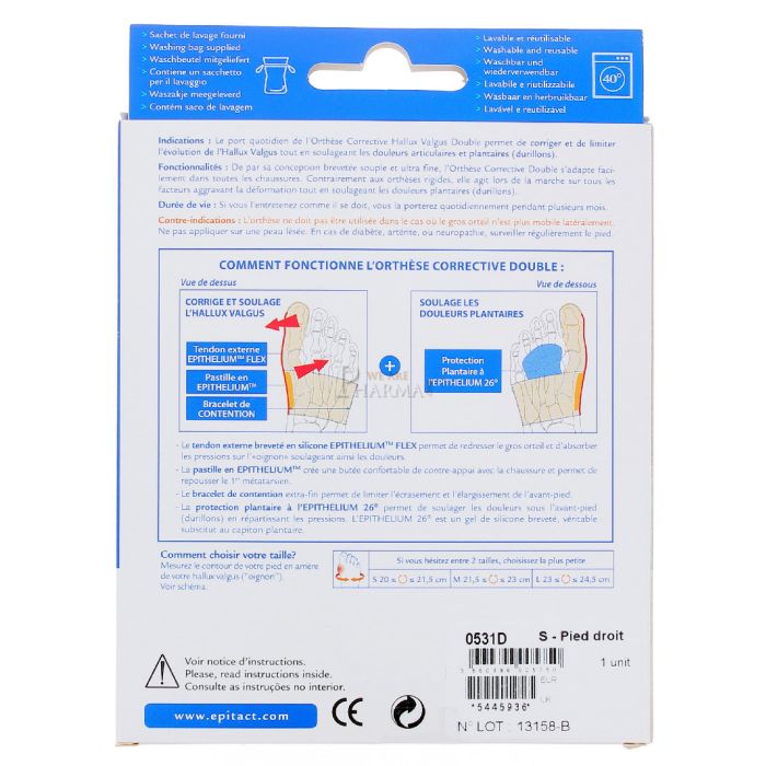 Orthese corrective double epitact a l'epithelium flex +26 taille s pied droit