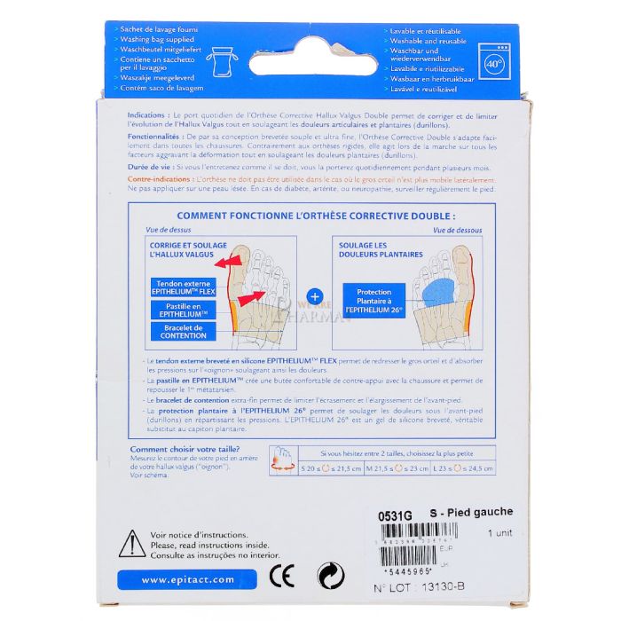 Orthese corrective double epitact a l'epithelium flex +26 taille s pied gauche