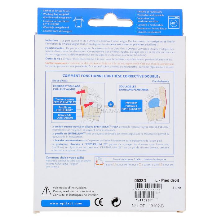 Orthese corrective double epitact a l'epithelium flex +26 taille l pied droit