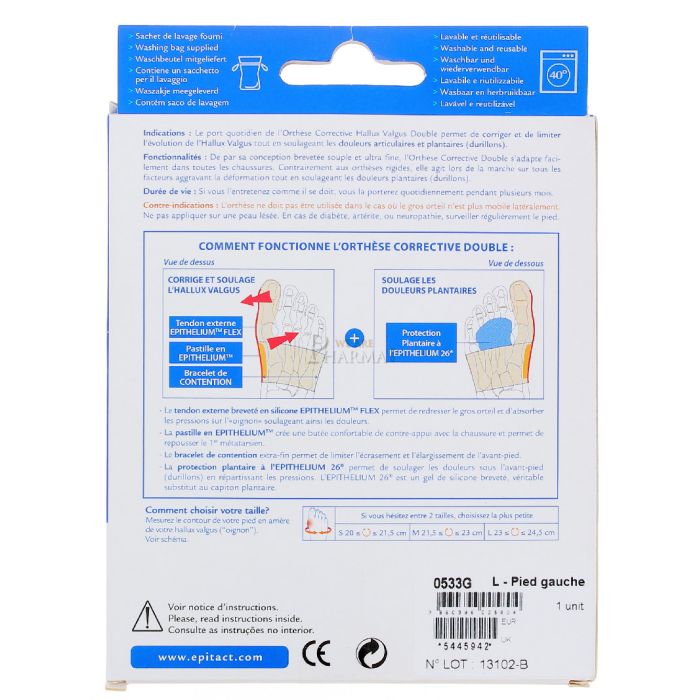 Orthese corrective double epitact a l'epithelium flex +26 taille l pied gauche