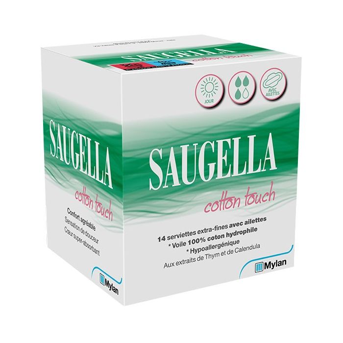 SAUGELLA COTTON TOUCH SERVIETTES EXTRA-FINES JOUR x 14