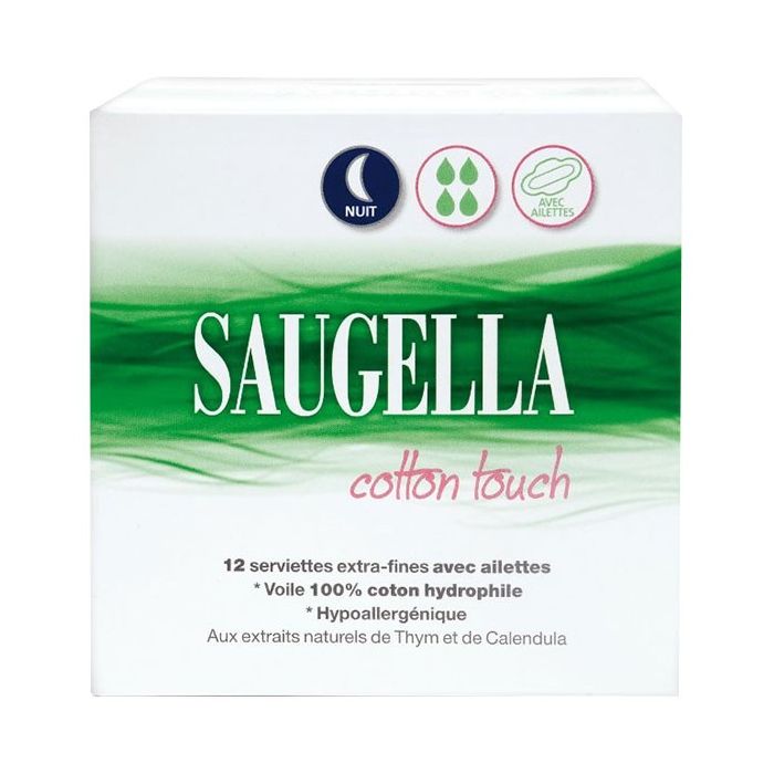 saugella cotton touch nuit x12 serviettes ultra douces