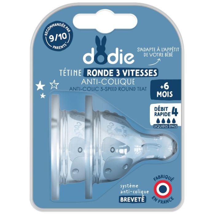 DODIE Tétine Ronde 3 vitesses ANTI-COLIQUE Liquide Epais +6 mois