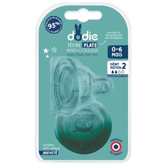 Tetine Plate Anti-Colique Dodie Debit 2 0-6 mois x2
