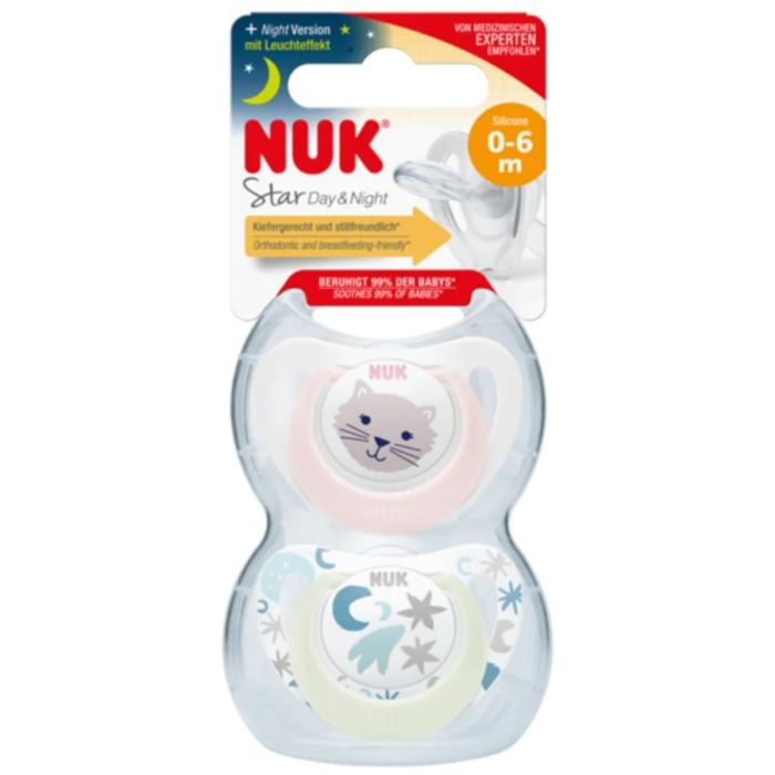Nuk Fille Sucette physiologique Jour & Nuit 0-6m x2