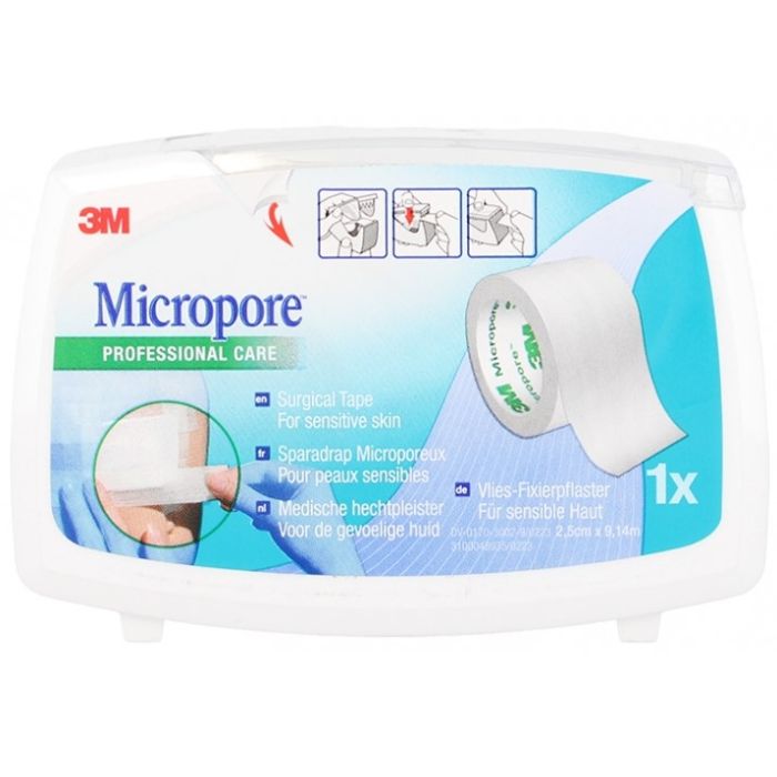 3M Micropore Sparadrap Blanc avec dévidoir 25mmx9,14m